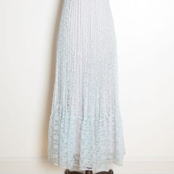vintage 70s sun dress blue lace empire waist long maxi prom party hippie boho XS - Picture 3 of 9